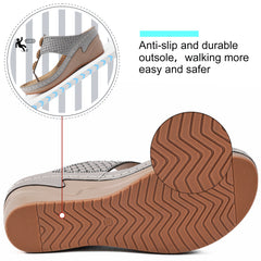 【No.8】Women Sandals Flip Flops for Womens with Arch Support Comfortable for Walking Casual Wedge Sandals Orthopedic Summer Platform Shoes