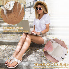 【No.14】Ladies Flip Flops Adjustable Hook And Loop Sandals Summer Air Cushion Shoes